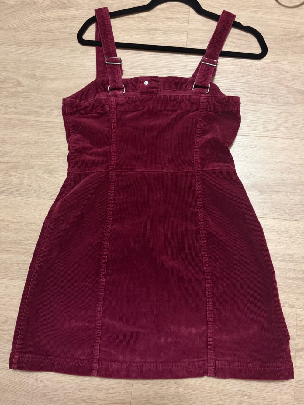 H&M Divided Burgundy Corduroy Pinafore Overall Mini Dress Size 8 Button Front - Picture 2 of 4
